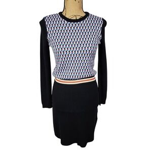 OCHIRLY Size Small Elastic Waist Qbert Optical Illusion Preppy Sweater Dress EUC